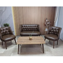 Azra Mobilya Deri Çay Seti Koltuk Takımı + Sehpa - Oturma Grubu - Cafe Mobilya - Ofis Mobilya - Balkon Mobilya Acı Kahve