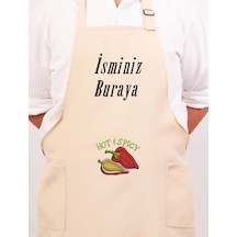 Mutfak Önlüğü Kişiye Ve İsme Özel Nakışlı Mutfak Önlüğü Biber02 Farklı Renkler Krem