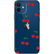 Apple Uyumlu iPhone 12 - 12 Pro Kirazlar Tasarımlı Baskılı Silikon Kılıf Renkli