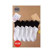 Hitit Socks Kadın 10 Çift Premium Kalite Yüksek Pamuklu Nefes Alan Patik Çorap Siyah-beyaz Siyah Beyaz
