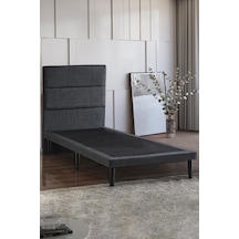 Niron Slim Baza Ve Başlık Takımı 100x200 Tek Kişilik Gri Kumaş Kaplı Metal Karyola Ve Başlık Seti