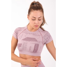 Maraton Active Slimfit Kadın Bisiklet Yaka Kısa Kol Koşu Lila Crop Top 811037 Lila