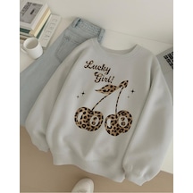 Benroma 3 İplik Penye Lucky Girl Baskılı Unisex Sweatshırt Gri