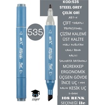 Çift Taraflı Profesyonel Çizim Kalemi Kalıcı Mürekkep Üçgen Gövde İnce Uç 1 Mm Kesik Uç 2-6mm Sketch 535-çelik Gri