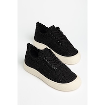 Naz Kadın Örgülü Siyah Kalın Tabanlı Günlük Kadın Sneaker
