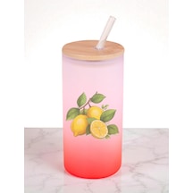Limon Baskılı 600 Ml Cam Matara- Su Matarası, Suluk Matara, Cam Pipetli Matara Kırmızı