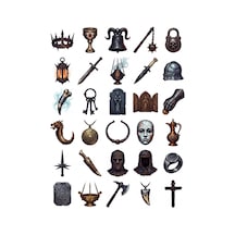 30 Adet Gotik Ortaçağ Kalıntıları Sticker Seti - Laptop Ve Defter İçin Çok Renkli