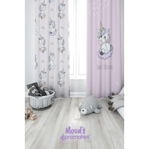 Uykucu Unicorn Desenli Baskılı Çocuk Ve Bebek Odası Fon Perdesi 2 Kanat - Prd-31 Çok Renkli