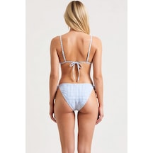 Benerly Kadın Bikini Takımı Üçgen Kaplı Kolsuz Ekose Desenli Düşük Bel Bo Açık Mavi