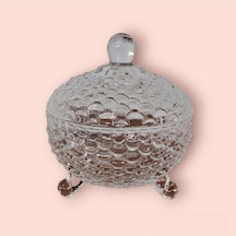 Lüx Ayaklı Cam Şekerlik Dekoratif İşlemeli Drajelik 10-10 Cm Masaüstü Şekerlik