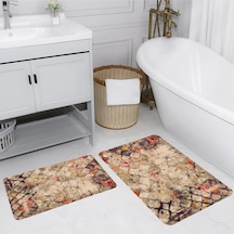 Rovigo Home Baskılı Kaymaz Taban 2 Li Banyo Paspas Takım Rvg5168-100X60-60X50 Çok Renkli