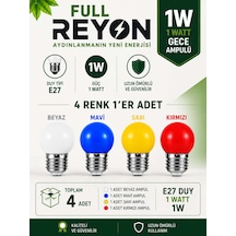 1 Watt 4 Adet 4 Renk E27 Duy Renkli Gece Ampulü, Loş Işık Sevenler İçin Ağaç Feneri Ampulü - 4 Renk