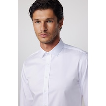 Tudors Slim Fit Uzun Kollu Pamuk Saten Erkek Beyaz Gömlek-13370 Beyaz