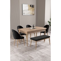 Milas Atlantik Çam 80x132 Mdf Açılabilir Mutfak Masası Takımı 4 Sandalye, 1 Bench Siyah