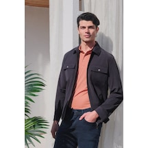 İmza Berberi Yaka Gabardin Düz Slim Fit Casual Mont 1007260151 Lacivert