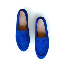 Ne&ve Shoes Mavi Süet Hakiki Deri Kadın Loafer Ayakkabı