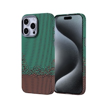 Apple iPhone Uyumlu 15 Pro Max Kılıf Ultra İnce Magsafe Karbon Fiber Görünümlü İnce Hafif Pazarplus Yeşil