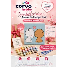 Sayılarla Boyama 20x20 Cm Tuval Seti Fırça Boya Dahil Çıtaya Gerili - Alnını Öpen Ayıcık Sevgiliye Hediye