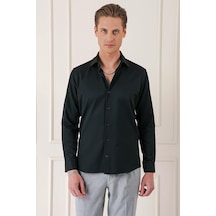 Efor Gk 718 Slim Fit Dokulu Pamuklu Klasik Siyah Gömlek Siyah
