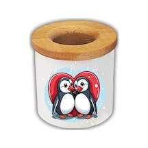 Penguenli Ve Kalpli Kalemlik - Masaüstü Kalemlik Organizer Beyaz