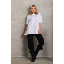 Assema Kadın Düz Kısa Kol Penye T-shirt - Beyaz Çok Renkli