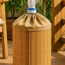 Bambu Su Sebili Damacana Kılıfı Dekoratif, Toz Ve Güneş Koruyucu, Doğal Bambu Kaplama, Kumaş Büzgülü Üst Kapak, 19 L Damacana Uyumlu Acı Kahverengi
