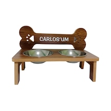 Realwood Ahşap Çelik Kaseli Özel İsim Baskılı Büyük Orta Irk Köpek Mama Su Kabı 1 L