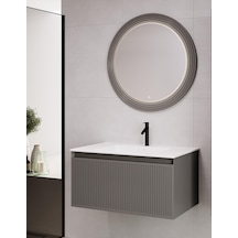Denko Belgrad 81 Cm Çimento Gri Banyo Dolabı Takımı Antrasit