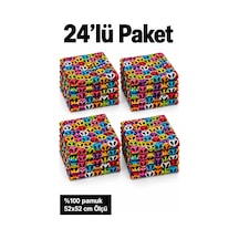 Herşeynota 24 Lü Renkli Desenli Fular Seti %100 Pamuk 52x52 Cm Günlük Kullanım Etkinlik Aksesuarı Çok Renkli