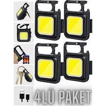4 Adet Led Anahtarlıklı Metal Kasa El Feneri Cep Boy Cob 800mah Siyah