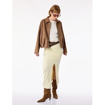 Koton Slim Fit Bürümcük Kumaş Drape Detaylı Midi Boy Kalem Etek Sarı 6sal70015ık