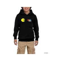 Zepplin Giyim Pac-man Pixel Siyah Çocuk Kapşonlu Sweatshirt