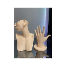 21 Cm Ten Rengi 2'li Dekoratif Takı Organizer Mankeni Standı Set Şık Makyaj Mücevher Kolye Sergi