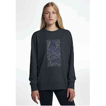 Barış Tüm Diller Baskılı Füme Antrasit Kadın Sweatshirt