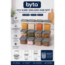 12'li Kare Erzak Saklama Kabı Seti 4x650 Ml + 4x1,3 L + 4x1,9 L Bpa Free Kapaklı Gıda Saklama Kabı Buzdolabı Ve Kiler Düzenleyici Şeffaf