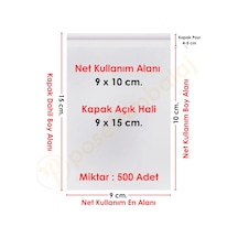 9x10+5 Cm. 9x15 500 Adet Şeffaf Bantlı Yapışkanlı Opp Poşet
