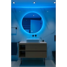 Digital Hayat Dokunmatik Dimlenebilir Mavi Led Işıklı Yuvarlak Ayna Dekoratif Banyo Makyaj Aynası Mavi