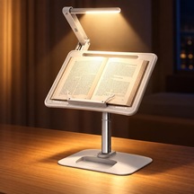 Gece Lambalı Kitap Okuma Standı 6 Kademeli Ayarlanabilir Açı, 55cm Yükseklik, Tablet & Laptop Uyumlu, Katlanabilir Dayanıklı Sayfa Klipsli Eller Serbest Okuma Tutucu Yd08