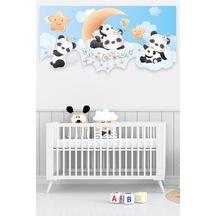 Uykucu Pandalar Çocuk Odası Duvar Sticker 100x50 Cm Mavi