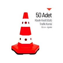 50'li Klasik Kedi Gözlü Trafik Konisi Seti 50 Cm Ağırlıklı Trafik Dubası-3600