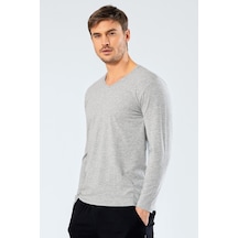 Cacharel 1334 Erkek V Yaka Uzun Kollu T-shirt - Gri Gri