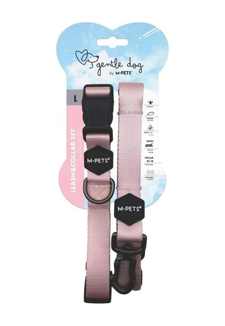 M-pets Gentle Köpek Boyun Tasması Ve Gezdirme Kayışı Seti Pembe L