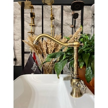 İsaoğlu Yapı Antik Gold Kempinski Rustik Mutfak Bataryası Mat Altın Evye Musluğu Eskitme Batarya Rustik Musluk Gold