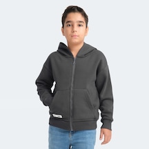 Slazenger LEKAN Çocuk Fermuarlı Kapüşonlu Cepli Koyu Gri Sweatshirt