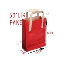 50 Adet 18X24 Cmlik Saplı Renkli Kraft Kağıt Poşet Çanta