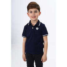 Toontoy Kids Toontoy Erkek Çocuk Polo Yaka Çıtçıtlı Kısa Kollu Baskılı Tişört 23364 Lacivert