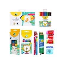 10 Parça Kırtasiye Seti 12 Li Pastel+sulu+kuru Boya+keçeli Kalem Karışık
