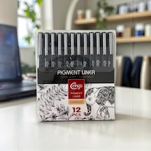 Pigment Marker Teknik Çizim Kalemi, Tüm Dereceler 12 Li Set Siyah