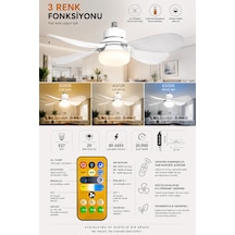 Kes473 Kumandalı Tavan Vantilatörü 3 Renk Fanlı Led E27 Duy 6 Kanatlı 52cm