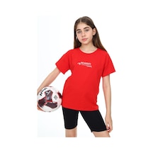 Toontoy Kids Toontoy Kız Çocuk Baskılı Bisiklet Yaka Kısa Kollu Tişört Kırmızı